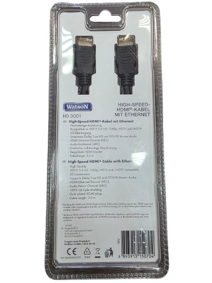 Kabel HDMI High-Speed z Ethernet 3 m - ARC, 3D, UHDTV, pozłacane wtyki