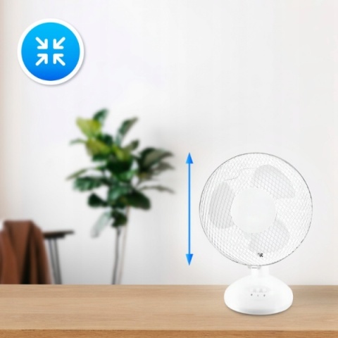 Wentylator biurkowy biały - kompaktowy, cichy, 2 prędkości, regulowany kąt nawiewu