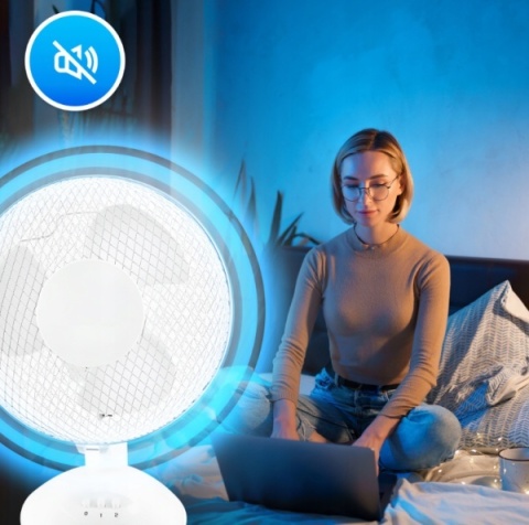 Wentylator biurkowy biały - kompaktowy, cichy, 2 prędkości, regulowany kąt nawiewu