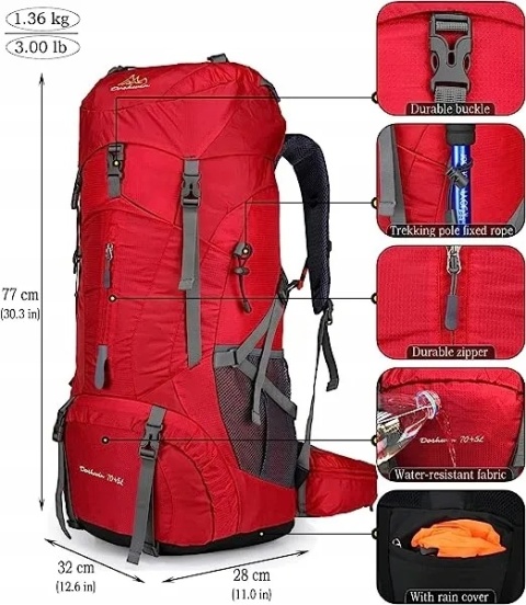 Plecak turystyczny trekkingowy Doshwin 70 L - lekki, wodoodporny