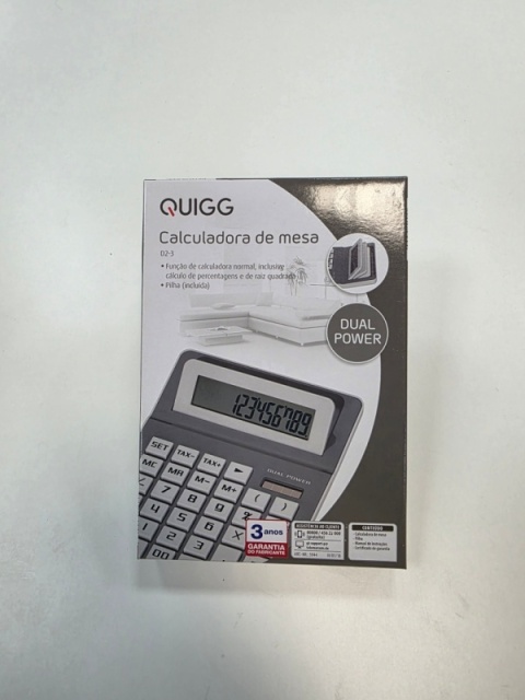 Quigg D2-3 - Duży kalkulator szary z podwójnym zasilaniem i wyświetlaczem LCD