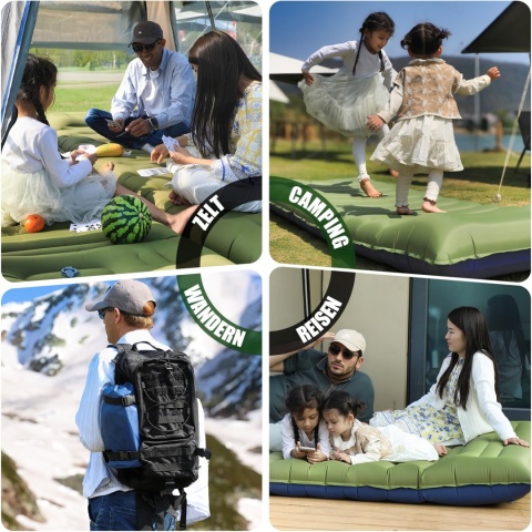 Samopompująca mata kempingowa 200×68×12 cm z poduszką i pompką nożną, ultralekka