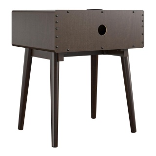 Stolik nocny drewniany z ładowarką bezprzewodową Qi i szufladą - orzech