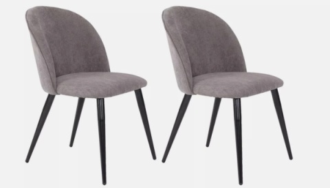 Zestaw 2 krzeseł do jadalni - szary sztruks, metalowa podstawa, wygodne i stylowe
